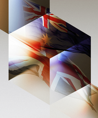 UK and Australian Flags embedded into an abstract cube stack.