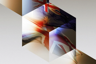 UK and Australian Flags embedded into an abstract cube stack.