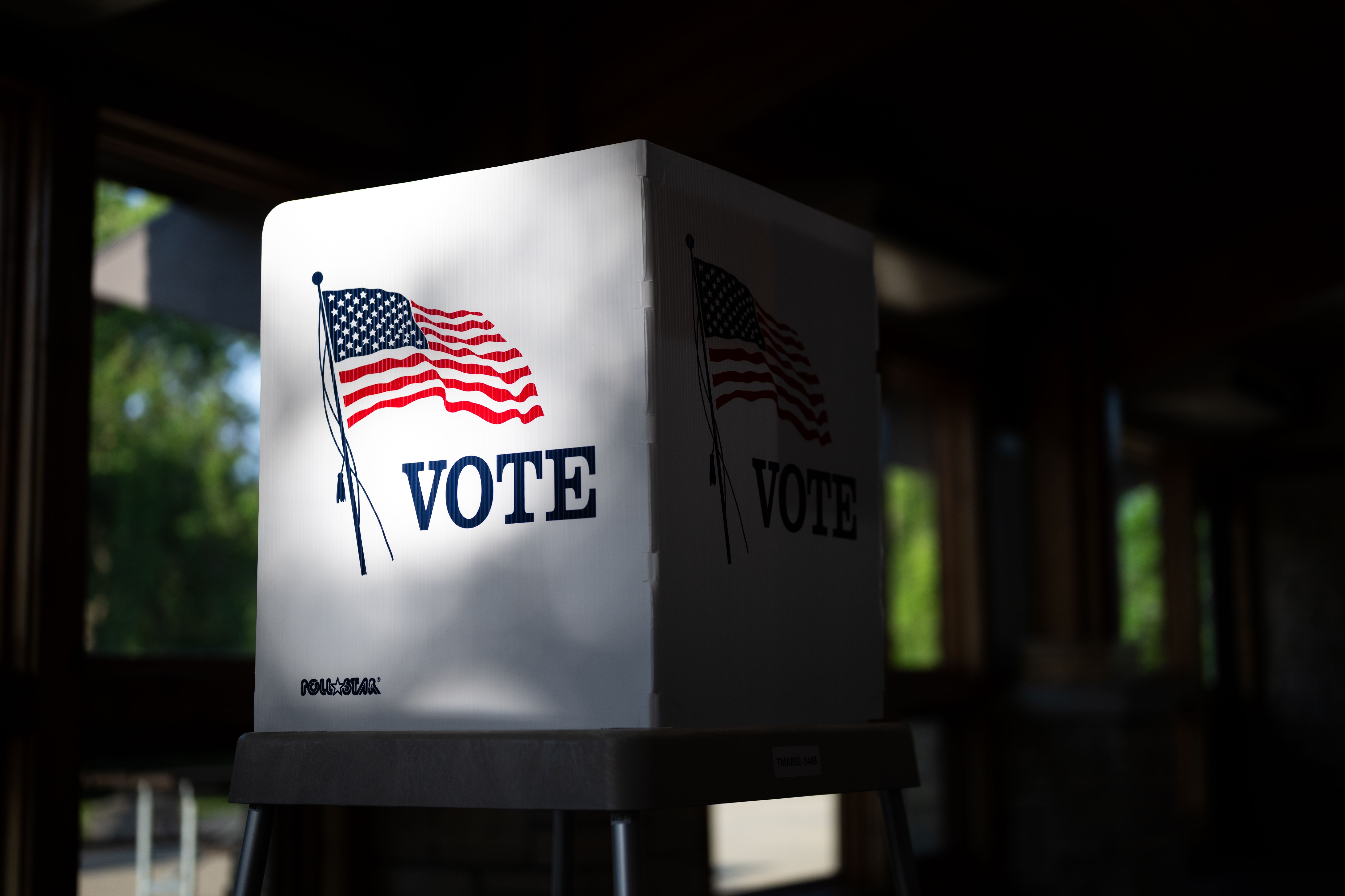 A ballot box sits ready to be used aa Prairie Oak Lodge is used as a polling place on June 2, 2026 in Marion, Iowa.