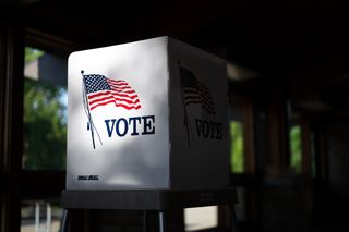 A ballot box sits ready to be used aa Prairie Oak Lodge is used as a polling place on June 2, 2026 in Marion, Iowa.