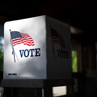 A ballot box sits ready to be used aa Prairie Oak Lodge is used as a polling place on June 2, 2026 in Marion, Iowa.