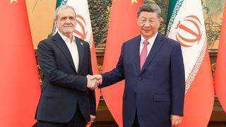Chinese President Xi Jinping meets with Iranian President Masoud Pezeshkian at the Great Hall of the People in Beijing, capital of China, 2 September 2025.
