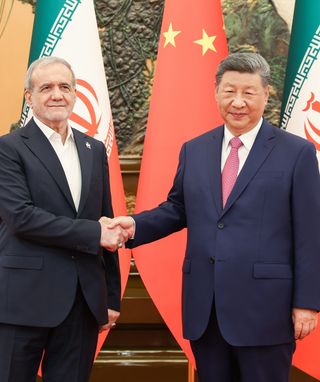 Chinese President Xi Jinping meets with Iranian President Masoud Pezeshkian at the Great Hall of the People in Beijing, capital of China, 2 September 2025.