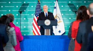 US Vice President Mike Pence addresses the Hudson Institute