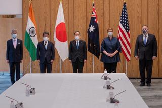 Secretary of State Michael Pompeo participates in a Quad Meeting with Australian Foreign Minister Marise Payne, Japanese Prime Minister Yoshihide Suga, Japanese Foreign Minister Toshimitsu Motegi, and Indian External Affairs Minister Dr Subrahmanyam Jaishankar, in Tokyo, October 2020