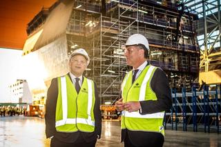 Britain’s Secretary of State for Defence Grant Shapps and Australia’s Deputy Prime Minister and Minister for Defence Richard Marles tour the Osbourne Naval Shipyards in Adelaide, March 2024.