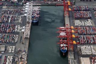 Cargo ships at the Port of Melbourne, June 2024.