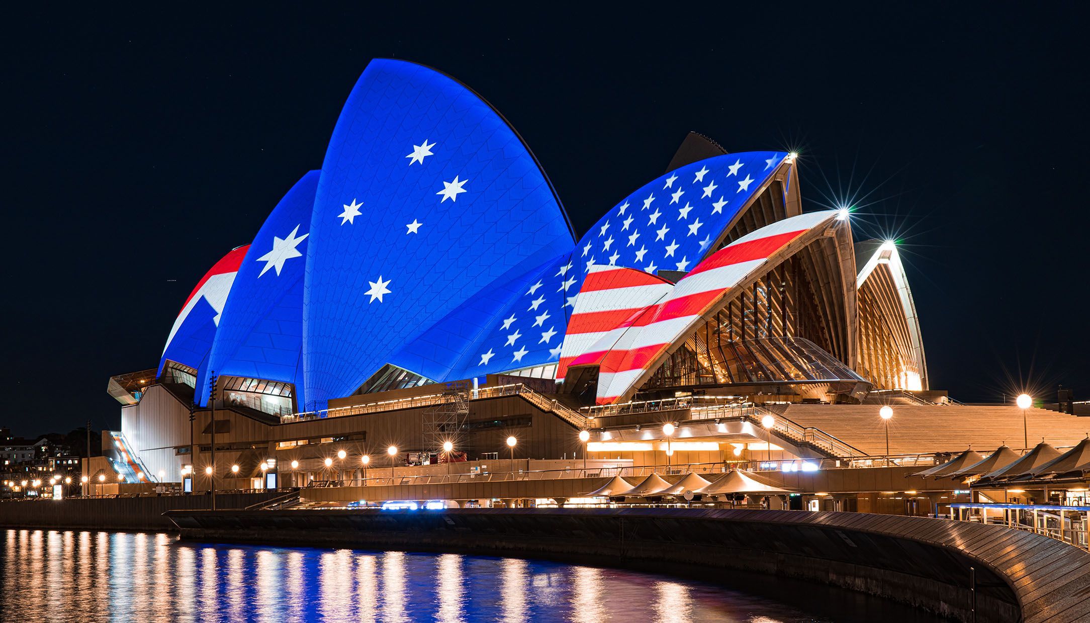 US flag projected on the Sydney Opera House