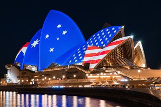 US flag projected on the Sydney Opera House