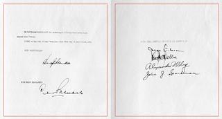 Signatures on the ANZUS Treaty signed by Australia, New Zealand and the United States