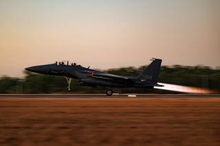 A Republic of Korea Air Force F-15K Slam Eagle takes off from RAAF Base Darwin during Exercise Pitch Black 24.