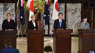 Australia’s Defence Minister Marise Payne and Foreign Minister Julie Bishop with Japan’s Foreign Minister Fumio Kishida and Defence Minister Tomomi Inada in Tokyo, April 2017
