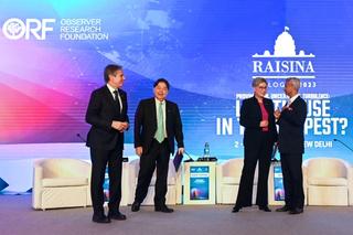 US Secretary of State Antony Blinken, Japanese Foreign Minister Yoshimasa Hayashi, Australian Foreign Minister Penny Wong and Indian Foreign Minister Subrahmanyam Jaishankar attend the Quad Foreign Ministers panel discussion in New Delhi, March 2023.