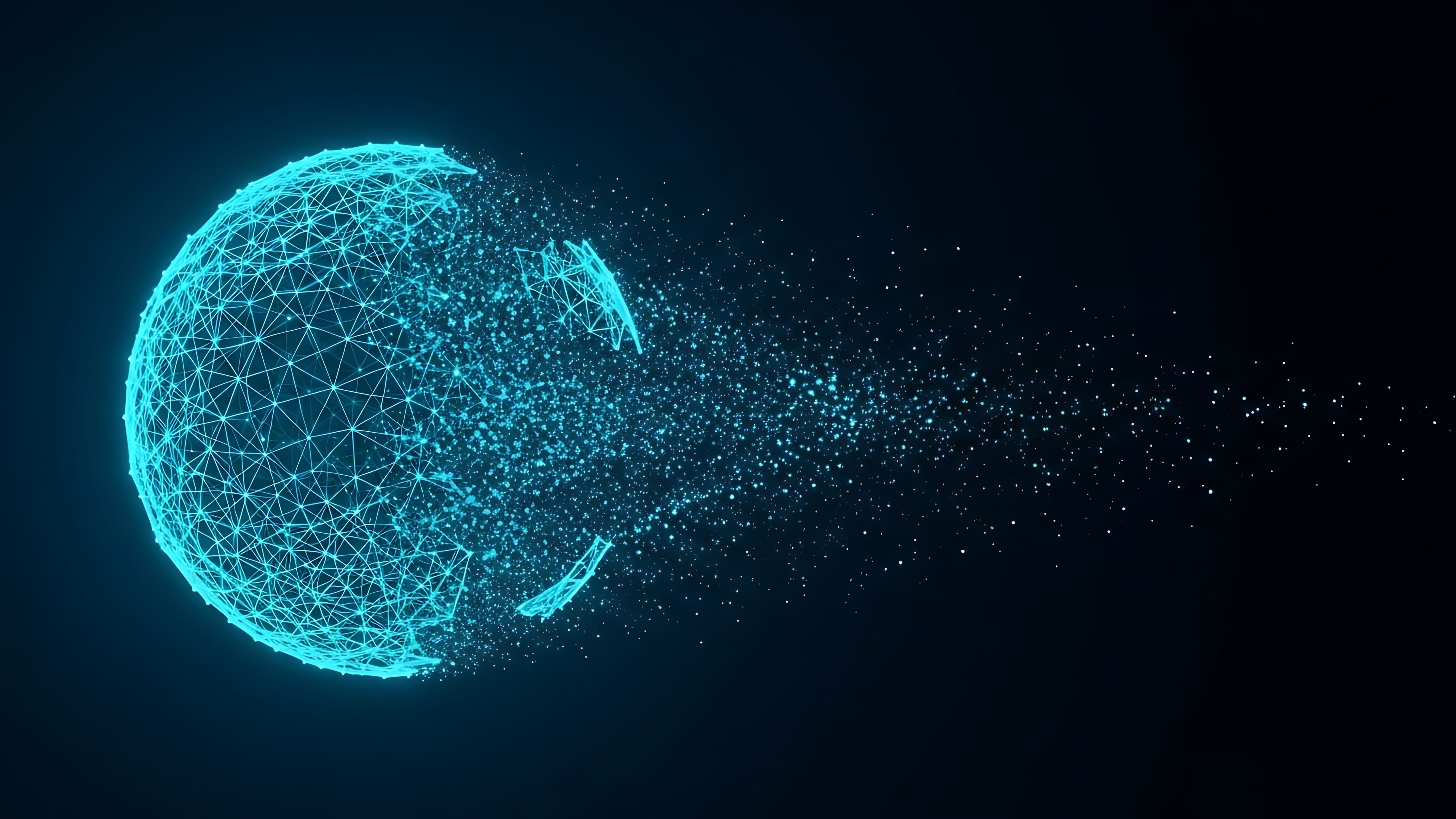 Disintegrating glowing digital globe made of particles and mesh