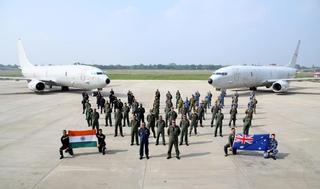 Pilots and crew from the Royal Australian Air Force and the Indian Navy working together to enhance shared maritime domain awareness in the Indo-Pacific from INS Rajali, India.
