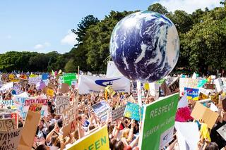 Thousands of school students and protesters gather in The Domain in Sydney as part of a global day demanding action on the climate crisis, September 2019
