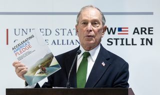 Democratic presidential candidate Michael Bloomberg speaks at a conference during the COP25 Climate Summit in Madrid, December 2019