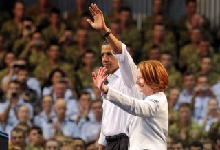 Prime Minister Julia Gillard and President Barack Obama at the RAAF Base Darwin in 2011