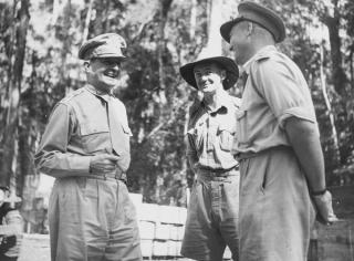 US General Douglas MacArthur with Australian officers in New Guinea, 1943