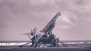 A Banshee Jet 80 target drone is launched from the flight deck of HMS Prince of Wales as the Royal Navy explores the use of uncrewed technology on aircraft carriers.