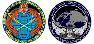 Seals of the Combined Space Operations Center (left) and the Combined Force Space Component Command (right)