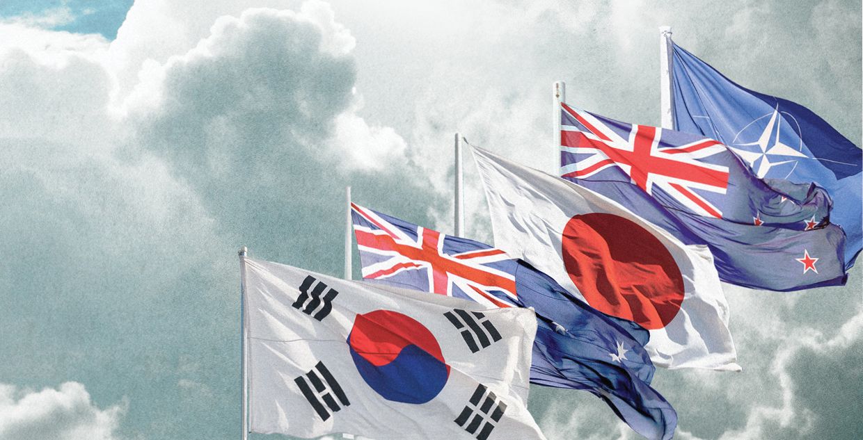 South Korea, New Zealand, Japan, Australia, NARO flags