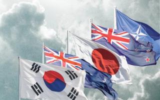 South Korea, New Zealand, Japan, Australia, NARO flags