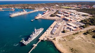 Fleet replenishment vessel HMAS Sirius pulls into HMAS Stirling ahead of its decommissioning in December 2021