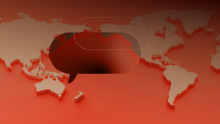 Map of the world with speech bubbles overlayed.