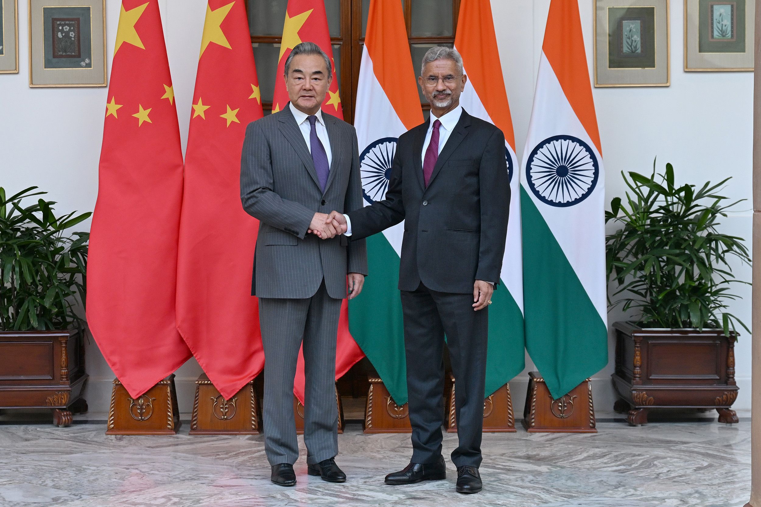 Chinese Foreign Minister Wang Yi, also a member of the Political Bureau of the Communist Party of China Central Committee, holds talks with his Indian counterpart Subrahmanyam Jaishankar