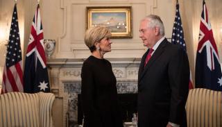 US Secretary of State Rex Tillerson greets Australian Foreign Minister Julie Bishop on  22 February 2017