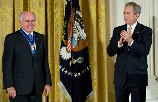 Former Prime Minister John Howard received the Presidential Medal of Freedom from President George W Bush at the White House on 13 January 2009