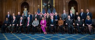 Speaker Nancy Pelosi is pictured with new Democratic committee chairmen, 11 January 2019