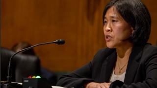 Katherine Tai, nominee for US Trade Representative, speaks at the Senate Finance Committee hearing