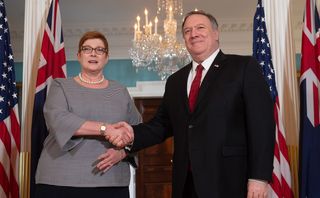 Australian Foreign Minister Marise Payne shakes hands with US Secretary of State Mike Pompeo,  January 2019