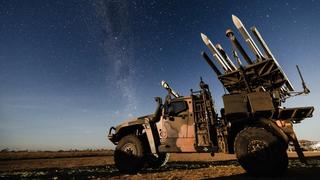 An Australian Army Hawkei High Mobility Launcher loaded with AIM120 AMRAAM training rounds during Exercise Talisman Sabre 2025