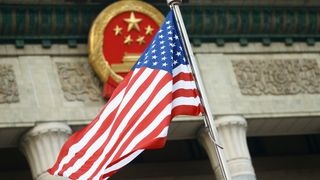 The U.S. flag flies at a welcoming ceremony between Chinese President Xi Jinping and U.S. President Donald Trump November 9, 2017 in Beijing, China.