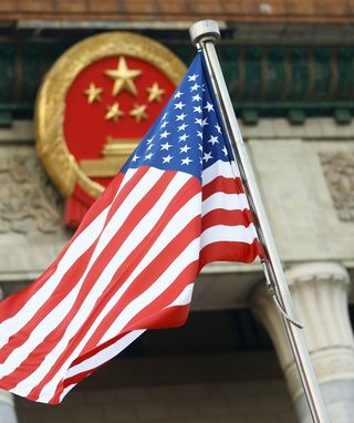 The U.S. flag flies at a welcoming ceremony between Chinese President Xi Jinping and U.S. President Donald Trump November 9, 2017 in Beijing, China.