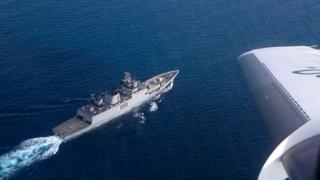 A maritime surveillance aircraft locates Indian Navy Ship INS Sahyad during Exercise Kakadu 2018
