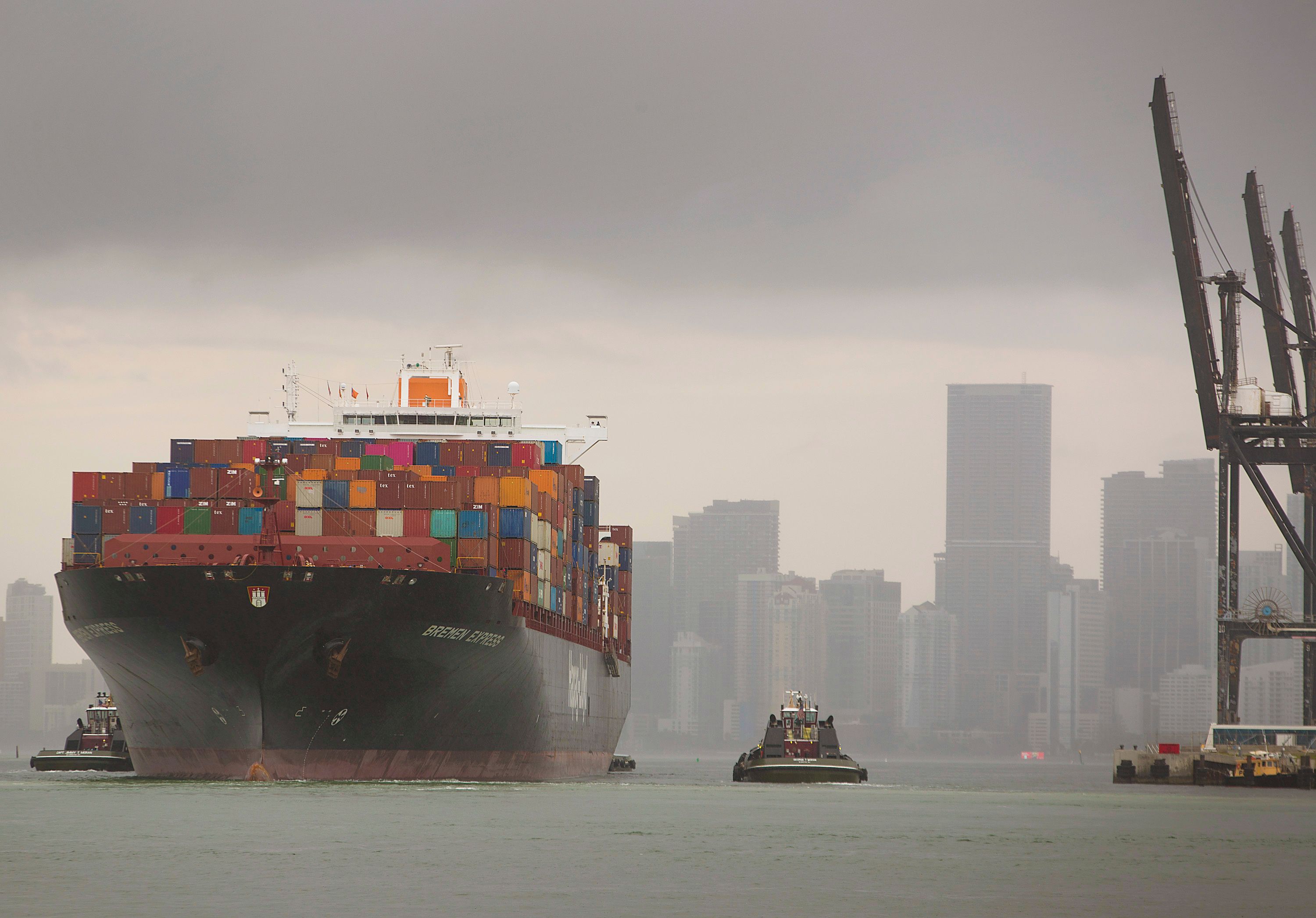 The Bremen Express cargo ship prepares to dock at PortMiami, which saw China as its top trading country in 2018, as trade tension continues between the U.S. and China on June 10, 2019 in Miami Beach, Florida.