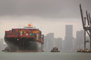 The Bremen Express cargo ship prepares to dock at PortMiami, which saw China as its top trading country in 2018, as trade tension continues between the U.S. and China on June 10, 2019 in Miami Beach, Florida.