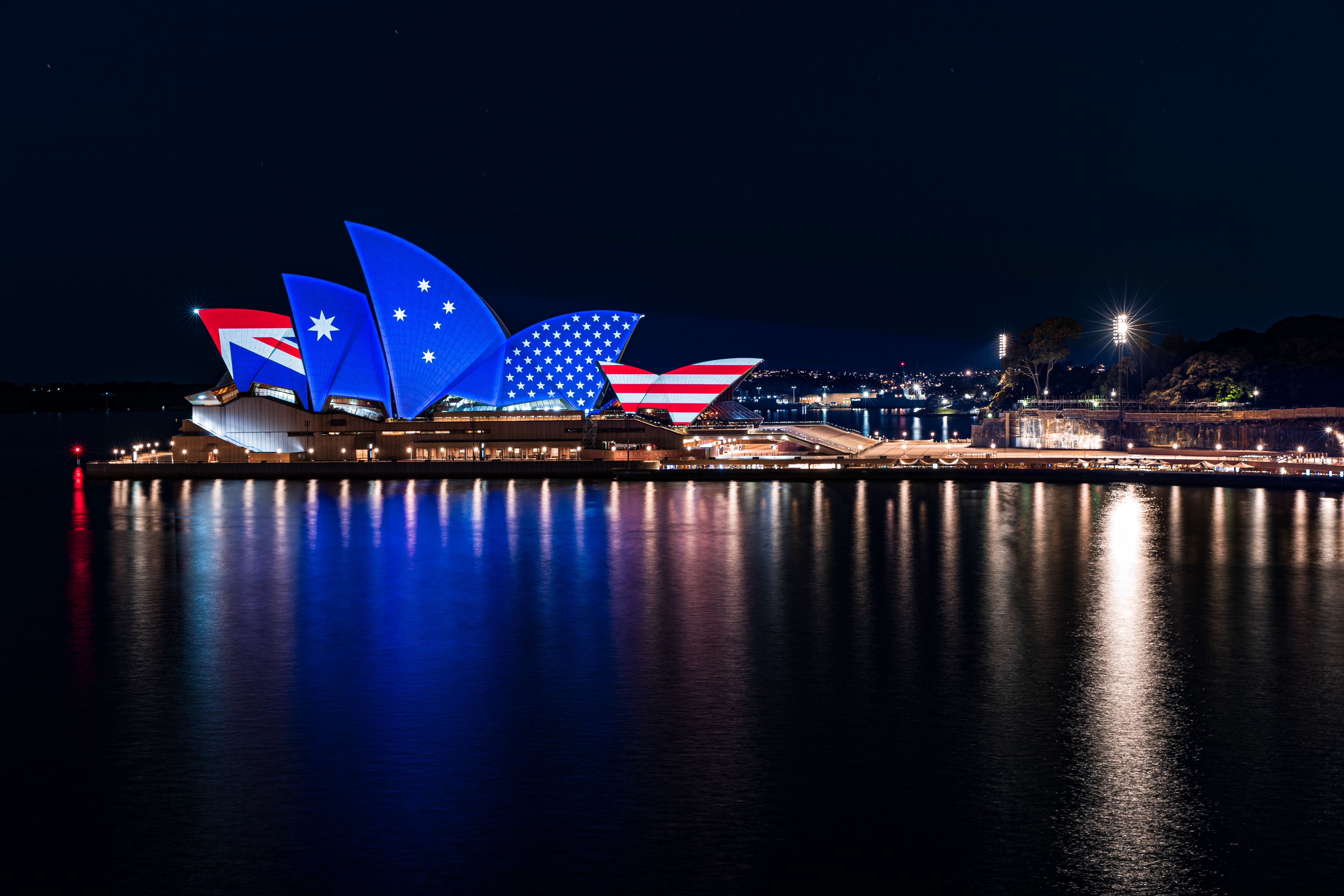 Australian and US flags light up the Sydney Opera House