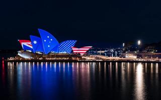 Australian and US flags light up the Sydney Opera House