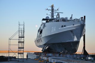 The first of six Evolved Cape Class patrol boats was launched at the Austal Ships shipyard in Henderson, Western Australia