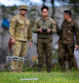 Australian Army soldier Sergeant Elvon Noble delivers unmanned aerial surveillance training to members of the Armed Forces of the Philippines during Joint Australia Training Team - Philippines, April 2022 