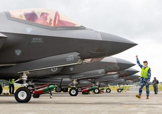 A Royal Australian Air Force Aircraft technician conducts final checks before the take-off of a F-35A Lightning II during Exercise Bushido Guardian 2025, Misawa Air Base, Japan.