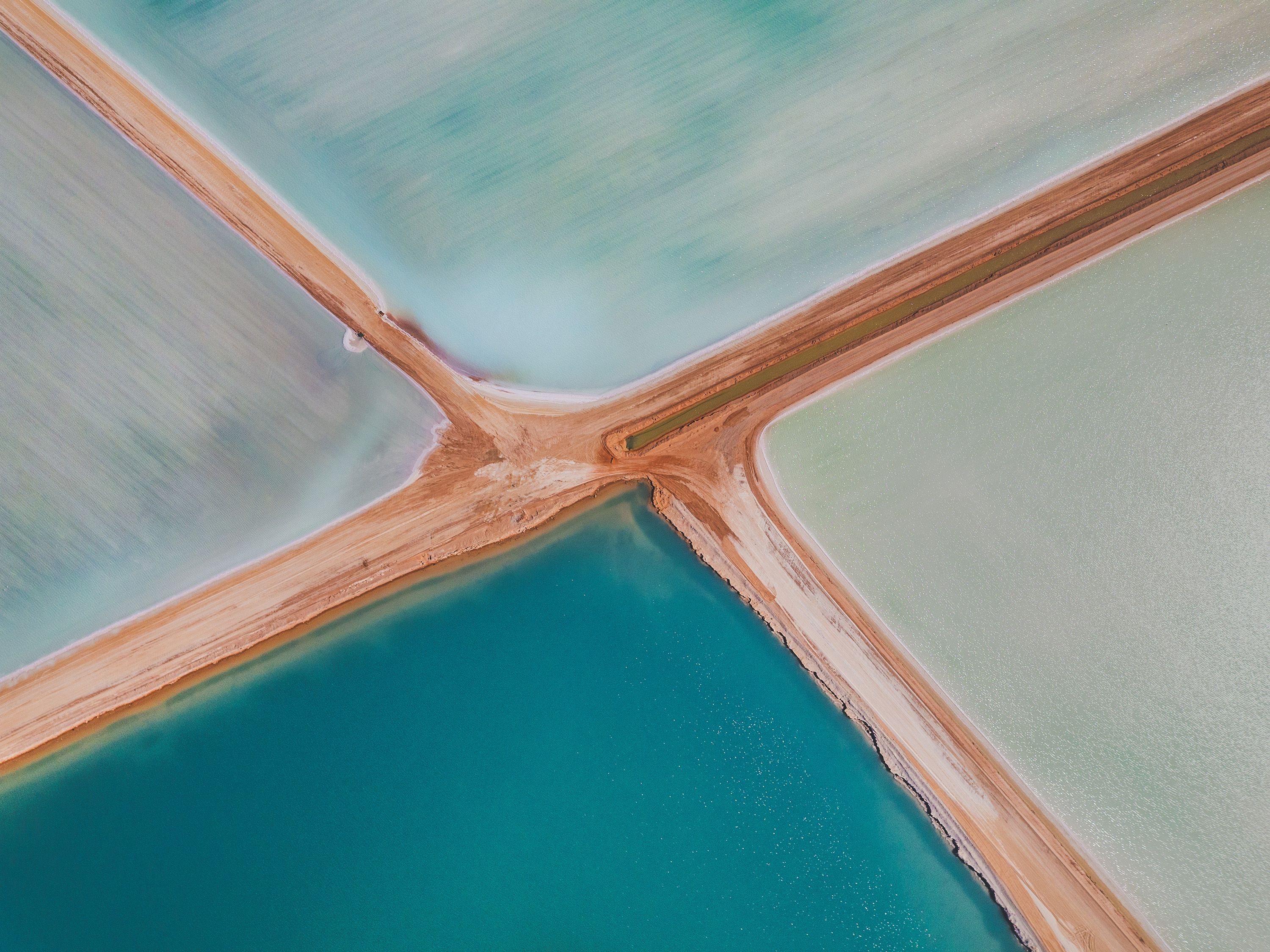 Aerial view of salt ponds