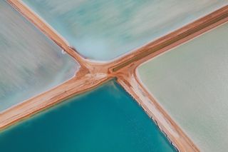 Aerial view of salt ponds