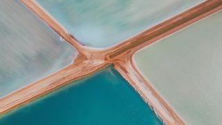Aerial view of salt ponds