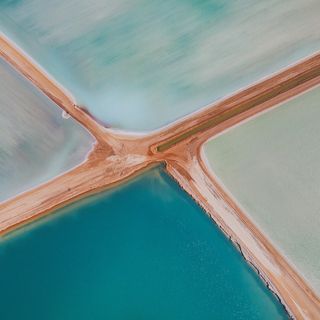 Aerial view of salt ponds